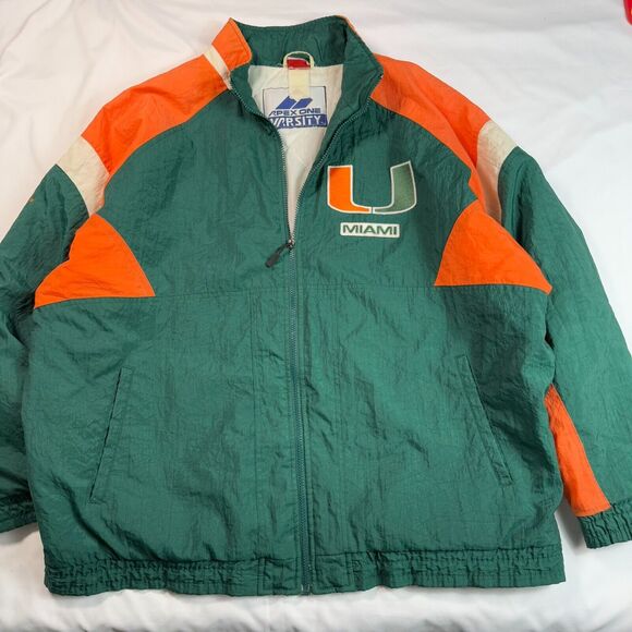 Vintage Apex One Varsity Miami Hurricanes UM Zip Windbreaker Puffer Jacket 3XL - Picture 1 of 14